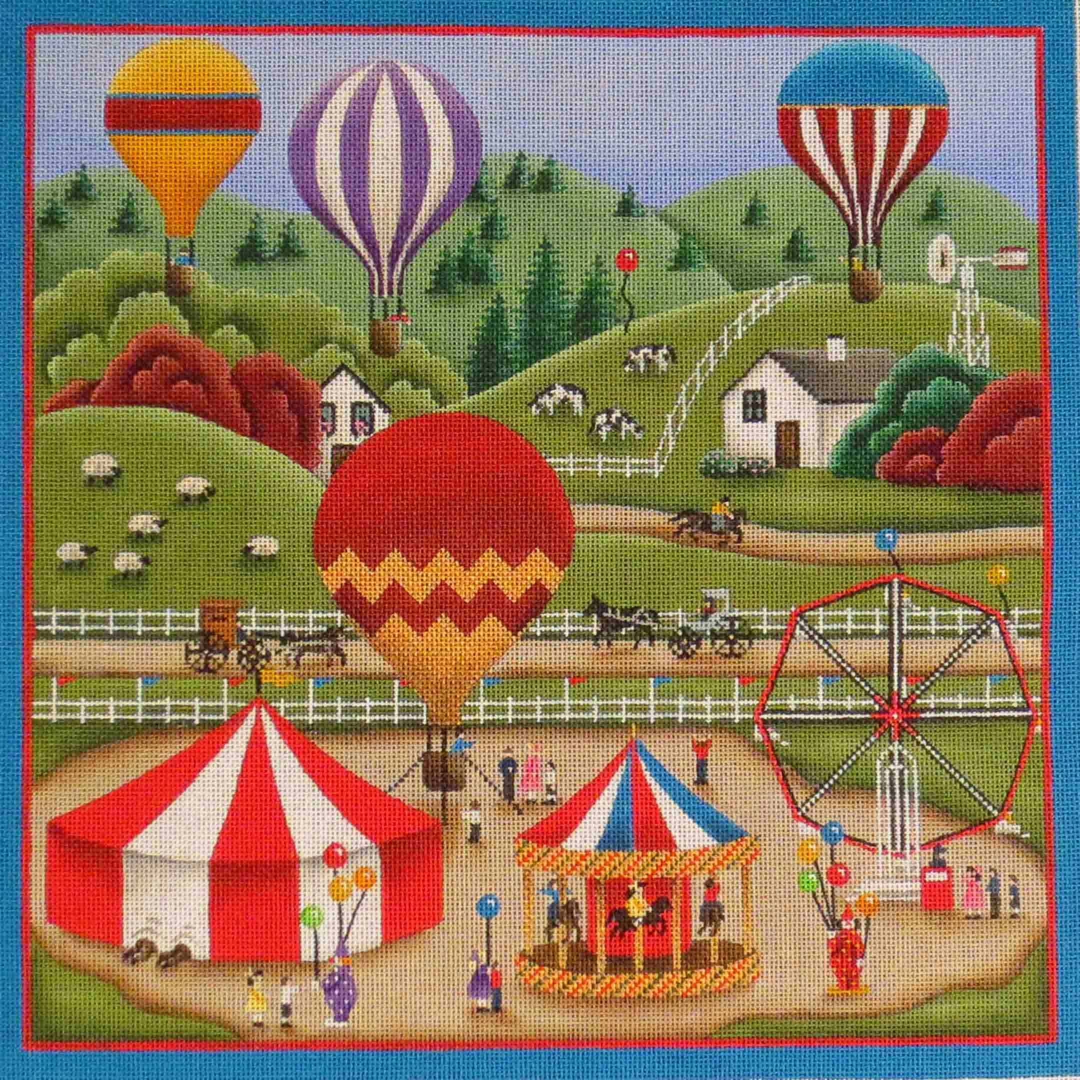 Hand Painted Large Village Needlepoint